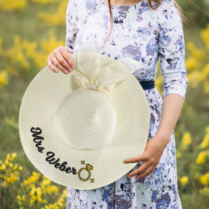 Image of Custom Embroidered Linen Ribbon Straw Hat