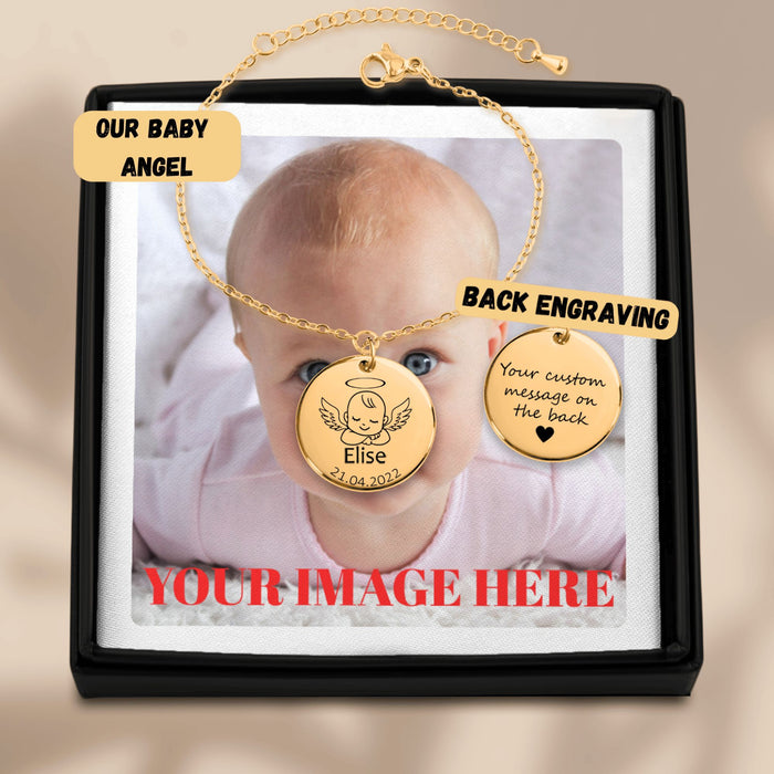 Engrave Custom Baby Angel Bracelet – Personalized Memorial or Keepsake Jewelry for Baby Loss, New Parents, or Special Remembrance