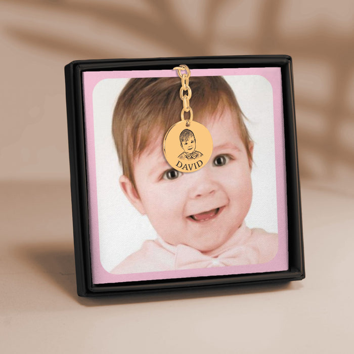 Engrave Custom Baby Portrait Keychain – Personalized Photo Keychain with Baby’s Portrait for New Parents, Keepsake, or Gift