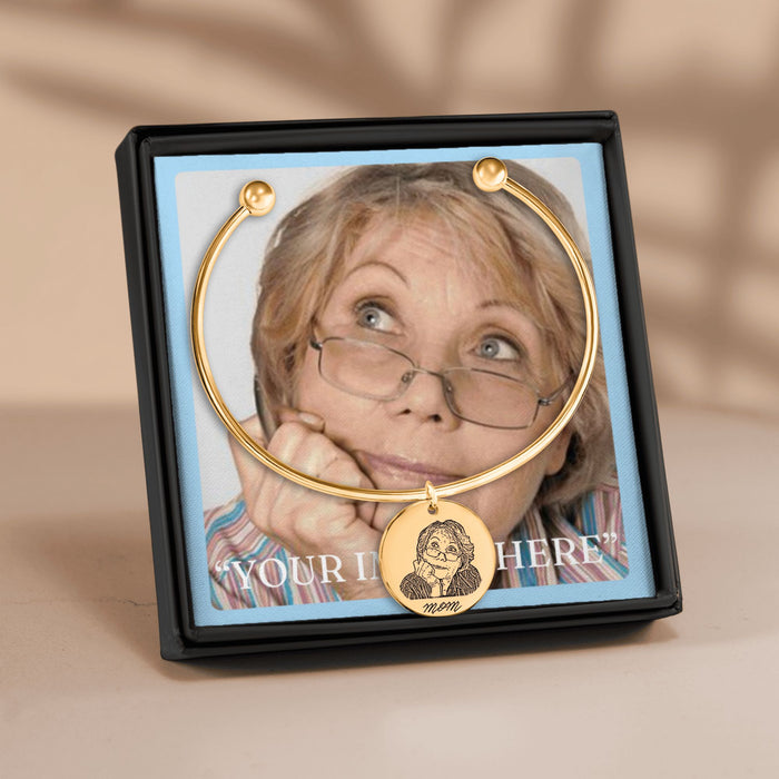 Engrave Custom Portrait Bangle – Personalized Photo Jewelry Gift with Loved One’s Portrait for Special Occasions, Memorials, or Keepsakes