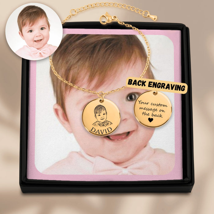 Engrave Custom Baby Portrait Bracelet – Personalized Jewelry Gift with Newborn’s Portrait for New Parents, Baby Keepsake, or Memorial