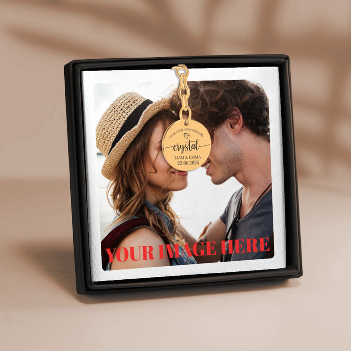 15th Anniversary Gift for Him or Her – Crystal-Inspired Coin Keychain – 15 Years of Love Keepsake for Husband, Wife, Partner