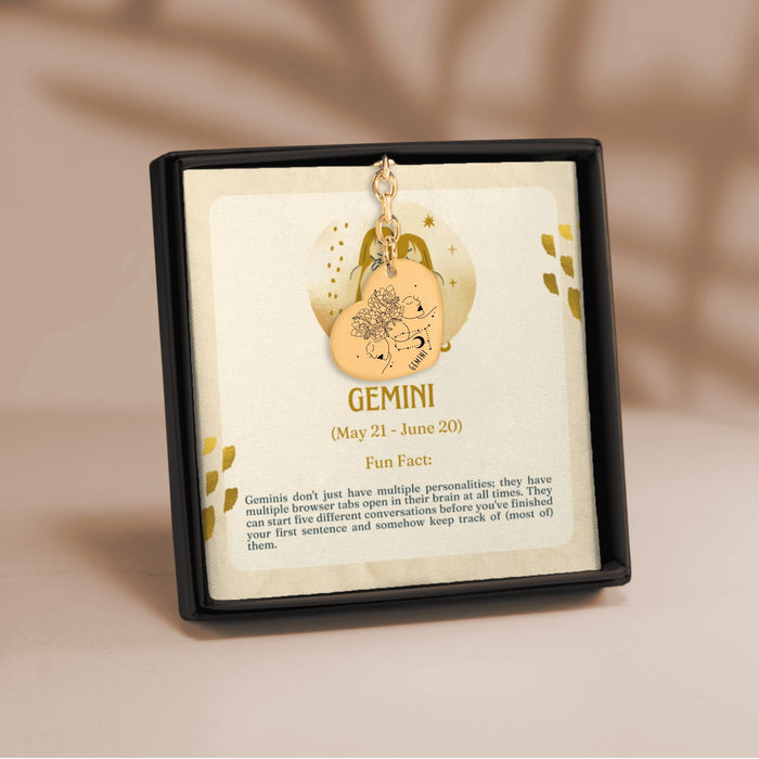 Gemini Zodiac Sign Heart Keychain – Astrology Gift for Her, Gemini Birthday Keychain, Horoscope Heart Pendant, Celestial Charm