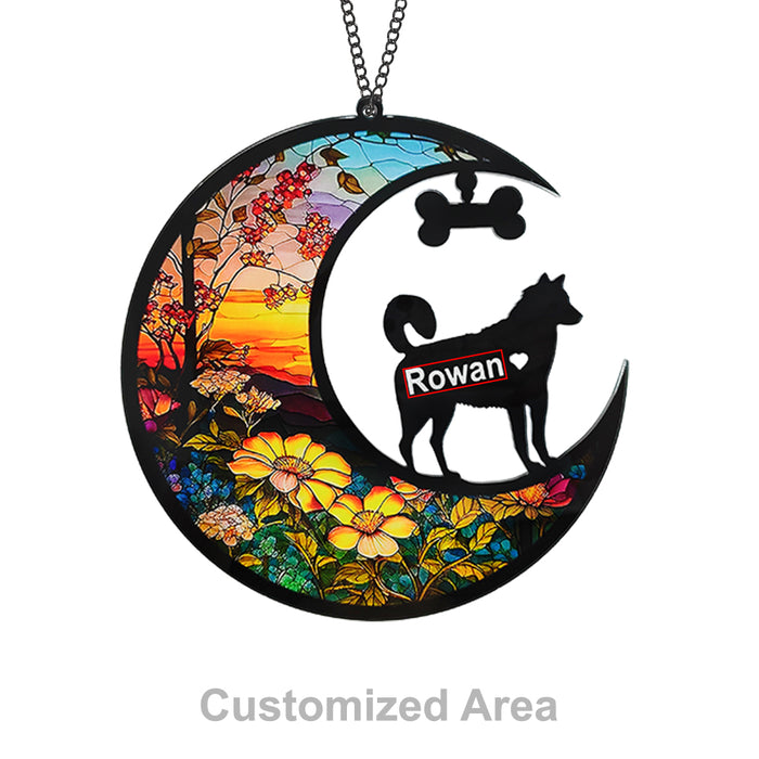 Custom Husky Dog Name Crescent Moon Suncatcher-89 US Only