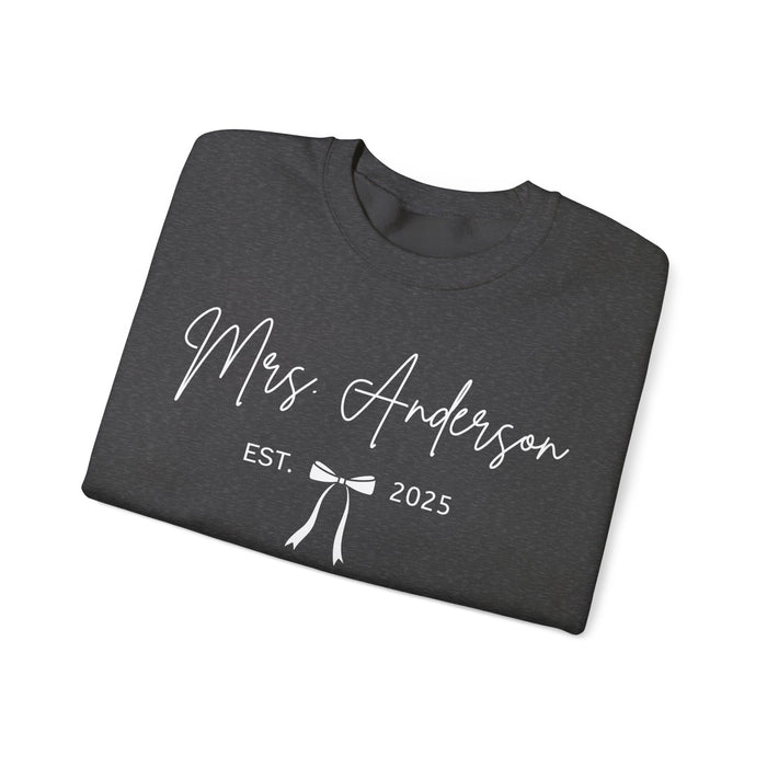 Custom Mrs Sweatshirt, Future Mrs Last Name Sweatshirt, Bride Personalized Gift for New Wife Tee, Custom Coquette Tee, Engagement Gift