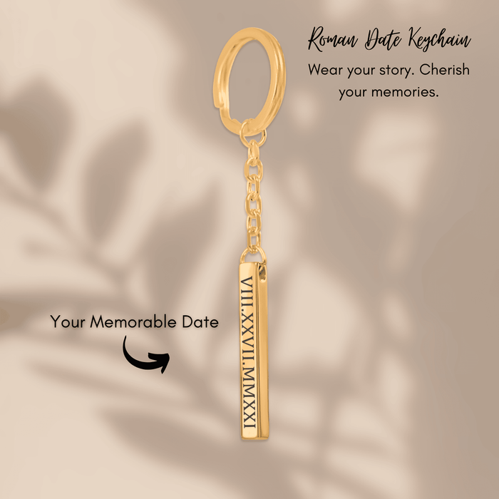 Roman Date Keychain – Personalized Engraved Keychain with Custom Roman Numerals, Perfect for Anniversaries & Meaningful Gifts