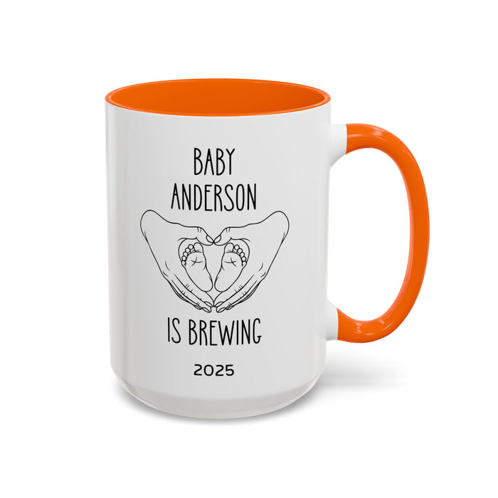 Personalized Baby Is Brewing Mug, Personalized Baby Shower Gift, Baby Reveal Coffee Mug, Custom Pregnancy Announcement Mug, New Mom Gift