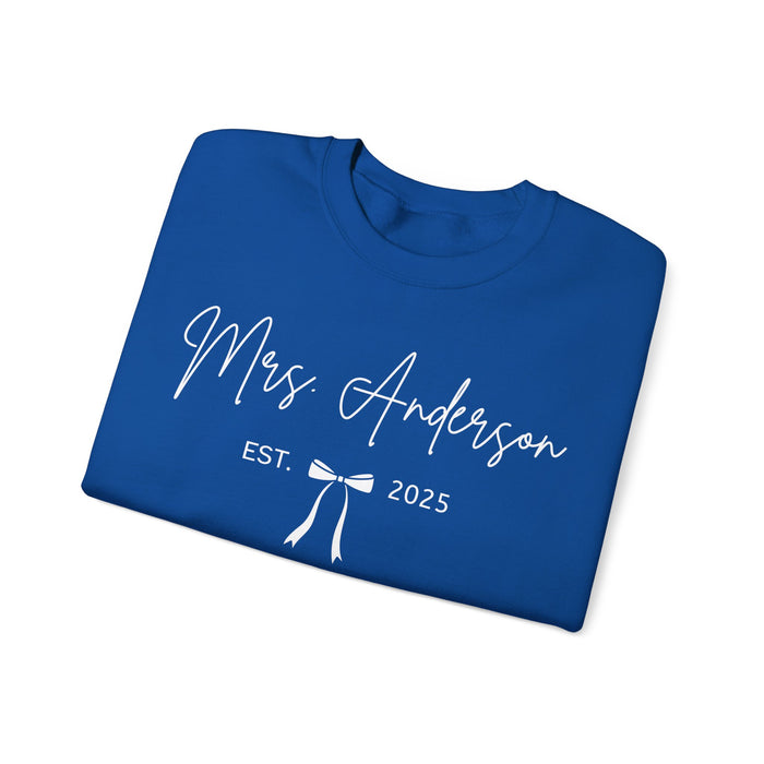 Custom Mrs Sweatshirt, Future Mrs Last Name Sweatshirt, Bride Personalized Gift for New Wife Tee, Custom Coquette Tee, Engagement Gift