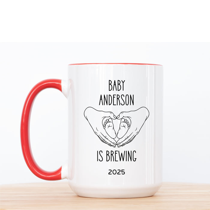 Personalized Baby Is Brewing Mug, Personalized Baby Shower Gift, Baby Reveal Coffee Mug, Custom Pregnancy Announcement Mug, New Mom Gift