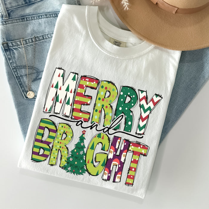 Comfort Colors Merry and Bright Shirt Christmas Shirt Family Christmas Shirt Holiday Shirt Merry Christmas Shirt for Women