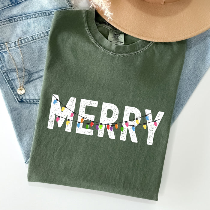 Distressed Retro Christmas Lights Comfort Colors  Shirt