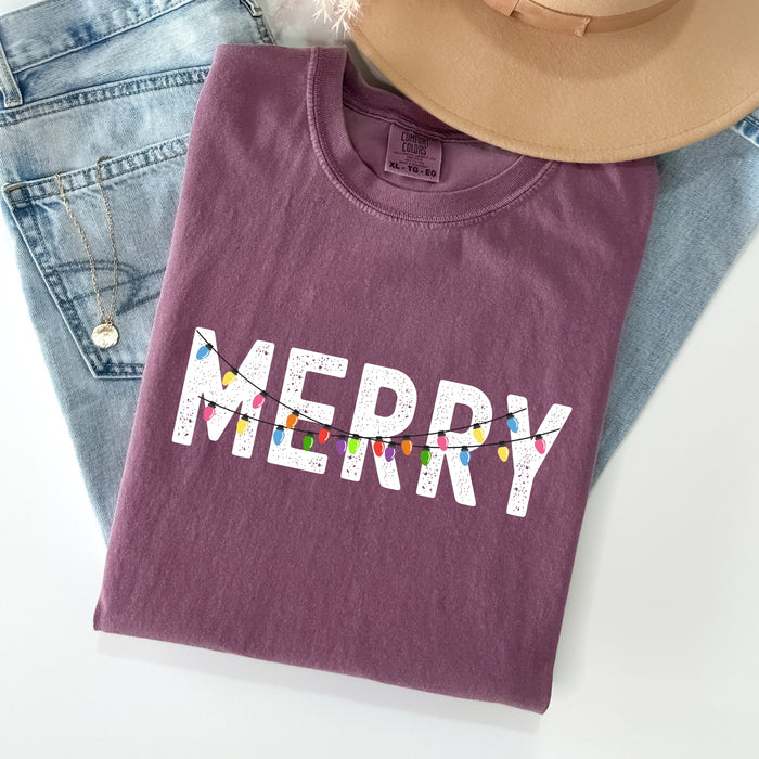 Distressed Retro Christmas Lights Comfort Colors  Shirt