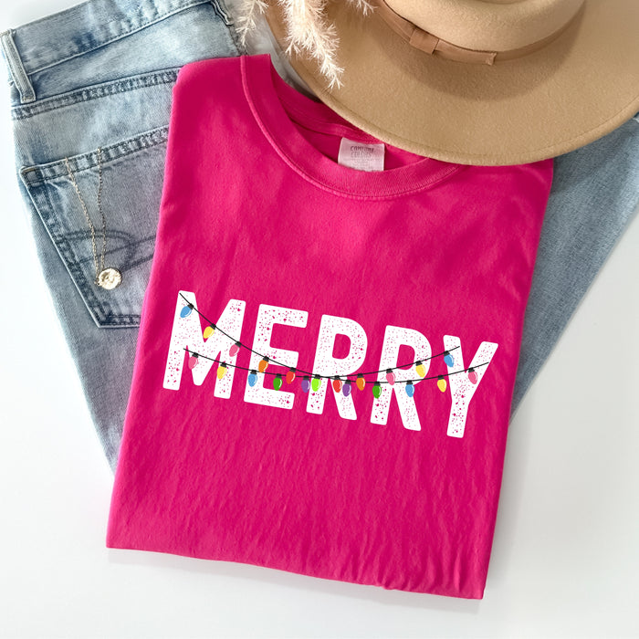 Distressed Retro Christmas Lights Comfort Colors  Shirt
