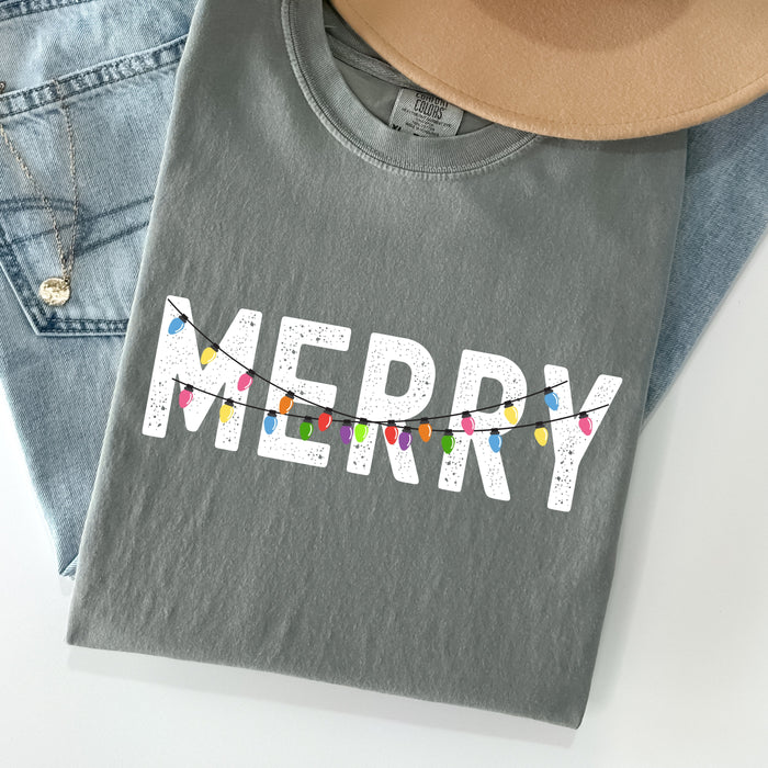 Distressed Retro Christmas Lights Comfort Colors  Shirt