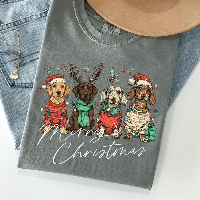Comfort Colors Merry Christmas Dachshund Dog Shirt Cute Puppy Christmas Tee Dog Lover Gift Holiday Pet Shirt Wiener Dog Shirt