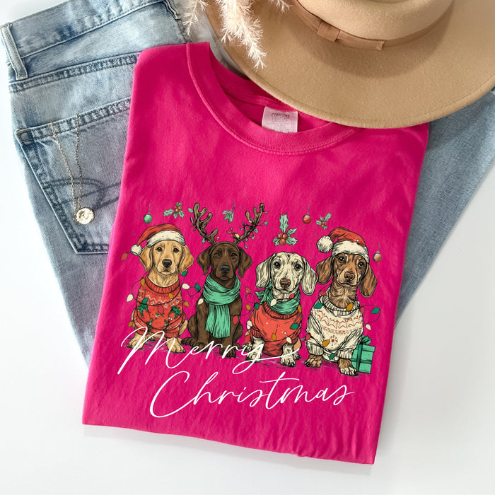 Comfort Colors Merry Christmas Dachshund Dog Shirt Cute Puppy Christmas Tee Dog Lover Gift Holiday Pet Shirt Wiener Dog Shirt