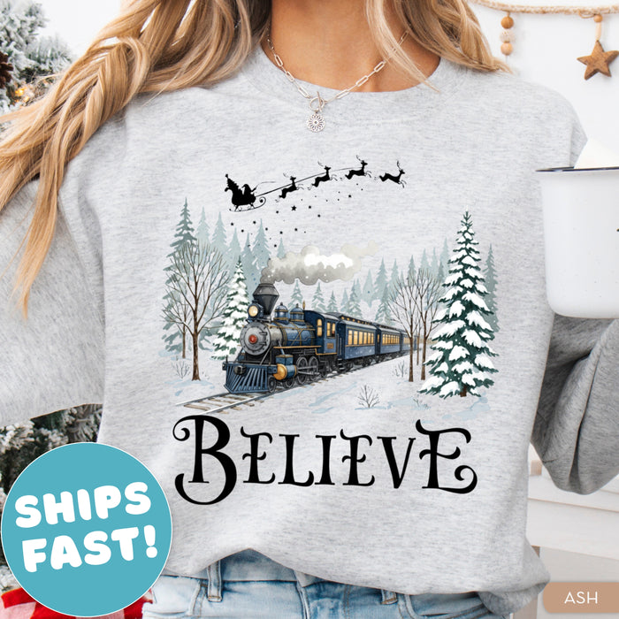 Believe North Pole Train Christmas Sweatshirt