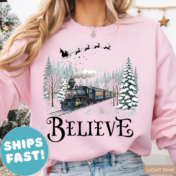 Believe North Pole Train Christmas Sweatshirt