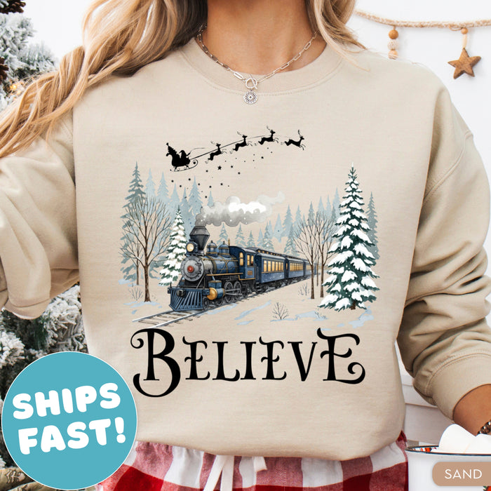 Believe North Pole Train Christmas Sweatshirt