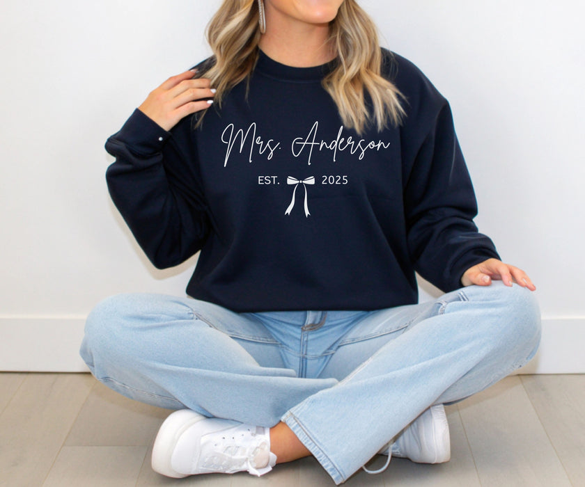 Custom Mrs Sweatshirt, Future Mrs Last Name Sweatshirt, Bride Personalized Gift for New Wife Tee, Custom Coquette Tee, Engagement Gift