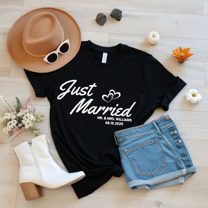 Personalized Just Married Shirt, Custom Wedding Shirt, Mr. and Mrs. Shirt, Newly Wed Shirt, Husband and Wife Shirt, Couple Matching Tee