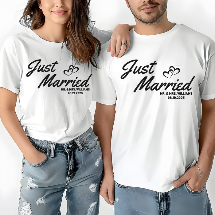 Personalized Just Married Shirt, Custom Wedding Shirt, Mr. and Mrs. Shirt, Newly Wed Shirt, Husband and Wife Shirt, Couple Matching Tee