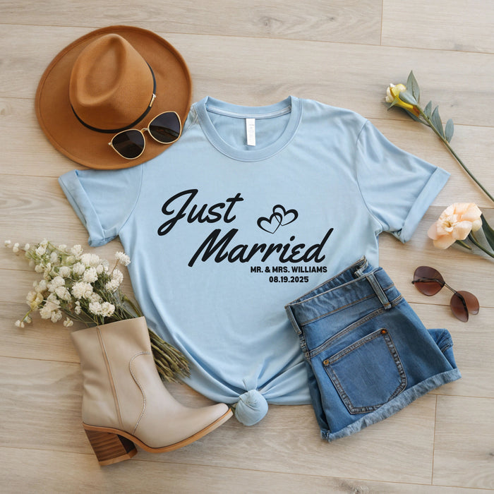 Personalized Just Married Shirt, Custom Wedding Shirt, Mr. and Mrs. Shirt, Newly Wed Shirt, Husband and Wife Shirt, Couple Matching Tee