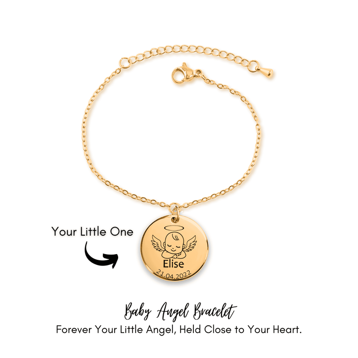 Engrave Custom Baby Angel Bracelet – Personalized Memorial or Keepsake Jewelry for Baby Loss, New Parents, or Special Remembrance