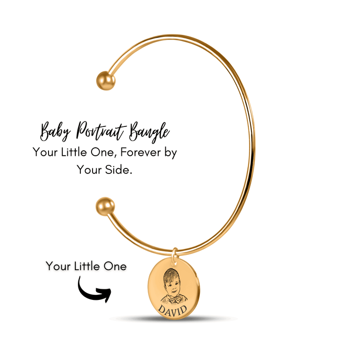 Engrave Custom Baby Portrait Bangle – Personalized Jewelry Gift with Newborn’s Portrait for New Parents, Keepsakes, or Baby Memorials