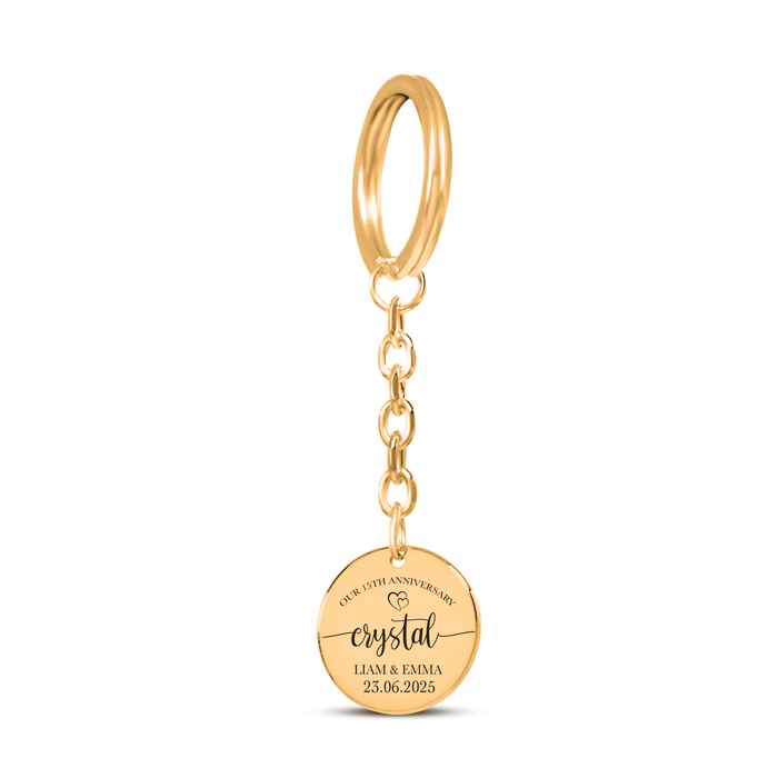 15th Anniversary Gift for Him or Her – Crystal-Inspired Coin Keychain – 15 Years of Love Keepsake for Husband, Wife, Partner