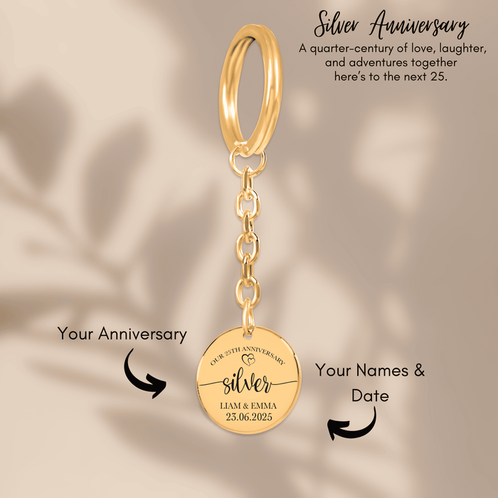 25th Silver Anniversary Gift – Coin Keychain for 25 Years of Love – Silver Keepsake for Wife, Husband, Partner – Elegant 25th Gift