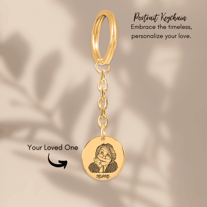 Engrave Custom Portrait Keychain – Personalized Photo Keychain with Your Loved Ones' Portraits for a Memorable Gift or Keepsake