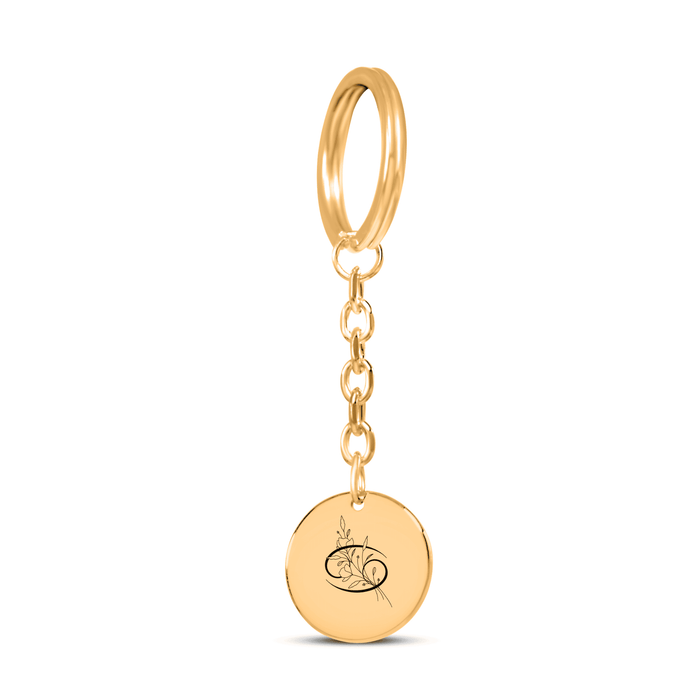 Cancer Floral Zodiac Sign Coin Keychain – Astrology Gift for Her, Cancer Birthday Keychain, Horoscope Medallion, Celestial Star Charm