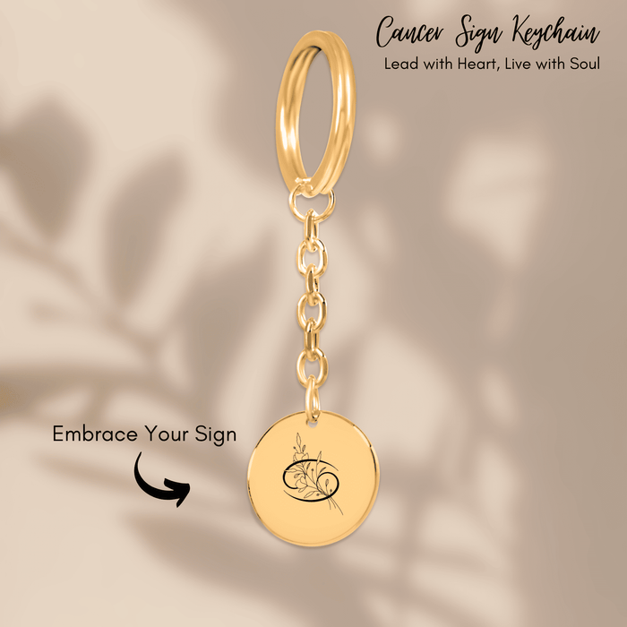 Cancer Floral Zodiac Sign Coin Keychain – Astrology Gift for Her, Cancer Birthday Keychain, Horoscope Medallion, Celestial Star Charm