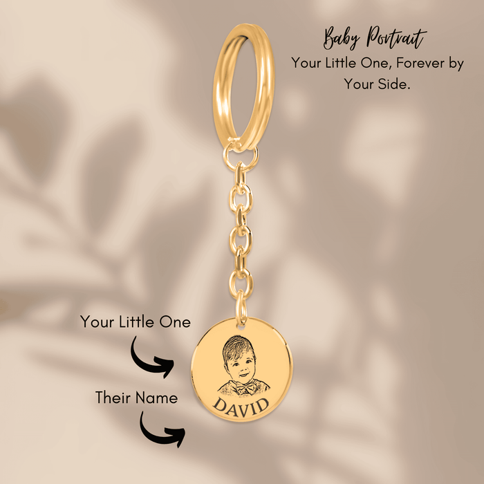Engrave Custom Baby Portrait Keychain – Personalized Photo Keychain with Baby’s Portrait for New Parents, Keepsake, or Gift
