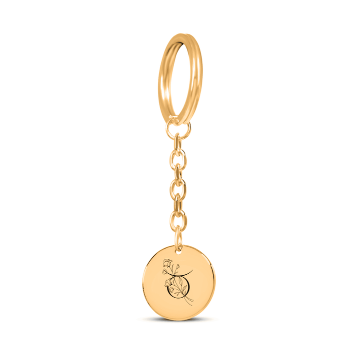 Taurus Floral Zodiac Sign Coin Keychain – Astrology Gift for Her, Taurus Birthday Keychain, Horoscope Medallion, Celestial Star Charm