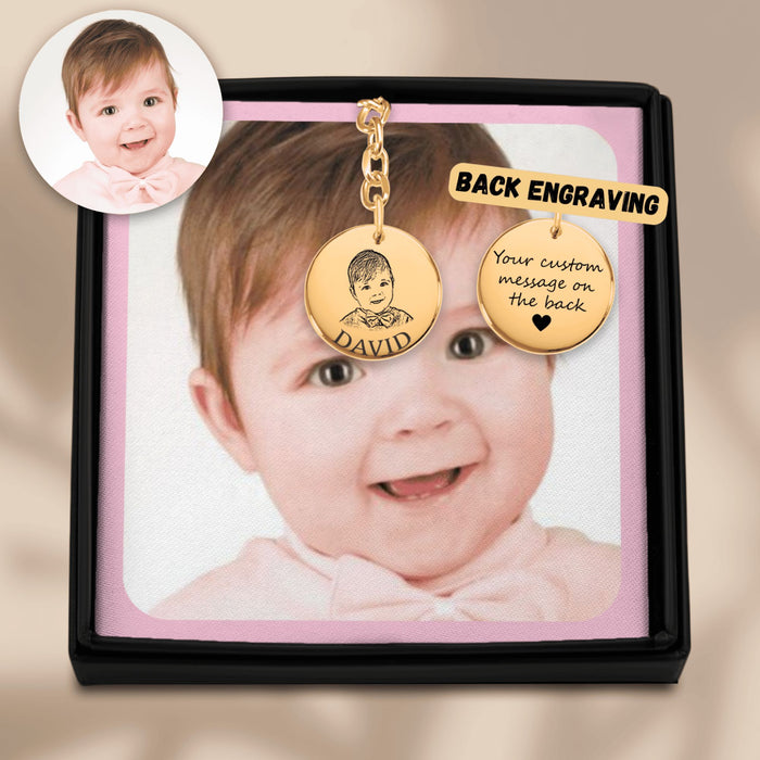 Engrave Custom Baby Portrait Keychain – Personalized Photo Keychain with Baby’s Portrait for New Parents, Keepsake, or Gift