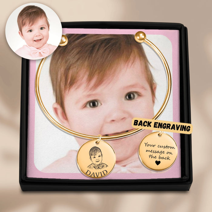 Engrave Custom Baby Portrait Bangle – Personalized Jewelry Gift with Newborn’s Portrait for New Parents, Keepsakes, or Baby Memorials