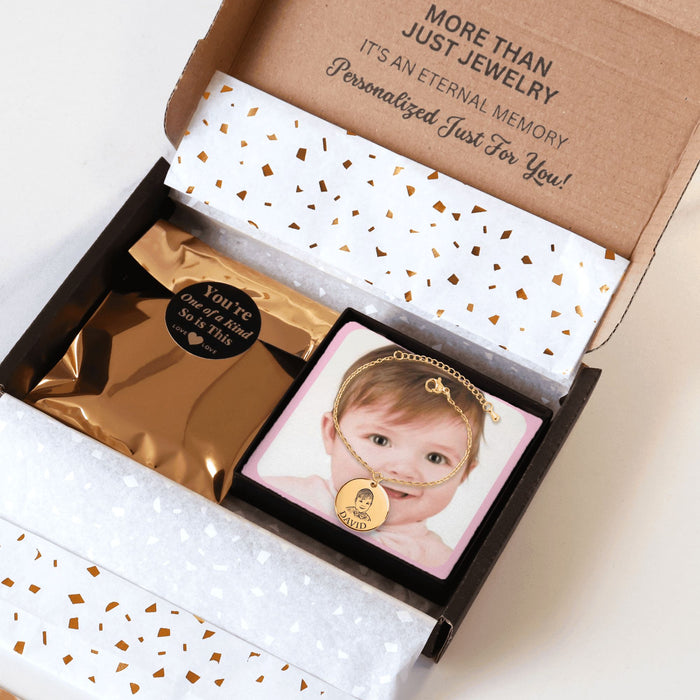 Engrave Custom Baby Portrait Bracelet – Personalized Jewelry Gift with Newborn’s Portrait for New Parents, Baby Keepsake, or Memorial