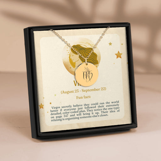 Image of Virgo Floral Zodiac Sign Coin Necklace