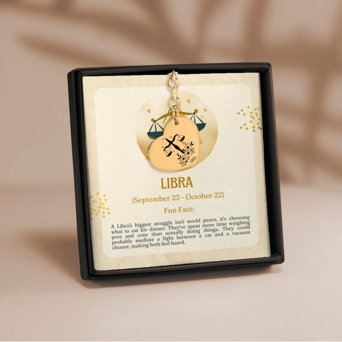 Libra Zodiac Sign Heart Keychain – Astrology Gift for Her, Libra Birthday Keychain, Horoscope Pendant, Celestial Star Charm