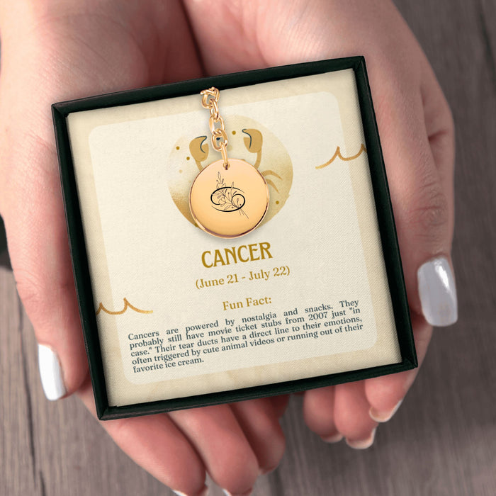Cancer Floral Zodiac Sign Coin Keychain – Astrology Gift for Her, Cancer Birthday Keychain, Horoscope Medallion, Celestial Star Charm