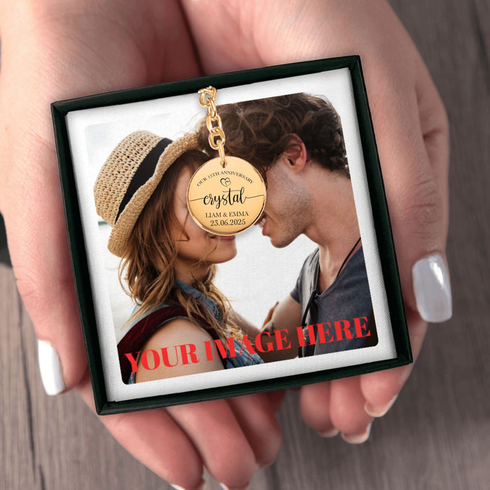 15th Anniversary Gift for Him or Her – Crystal-Inspired Coin Keychain – 15 Years of Love Keepsake for Husband, Wife, Partner