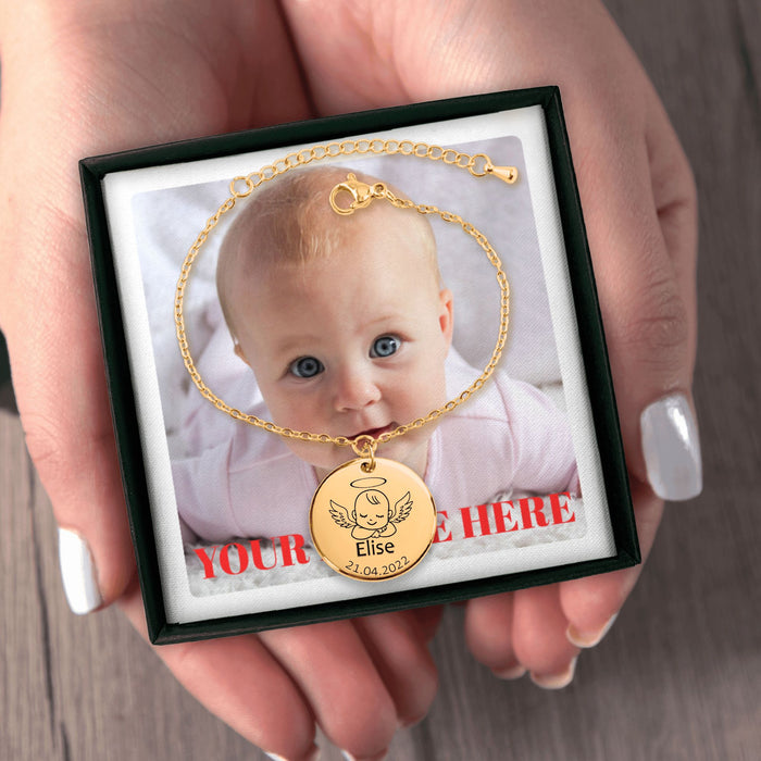 Engrave Custom Baby Angel Bracelet – Personalized Memorial or Keepsake Jewelry for Baby Loss, New Parents, or Special Remembrance