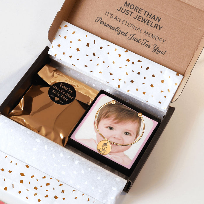 Engrave Custom Baby Portrait Bangle – Personalized Jewelry Gift with Newborn’s Portrait for New Parents, Keepsakes, or Baby Memorials