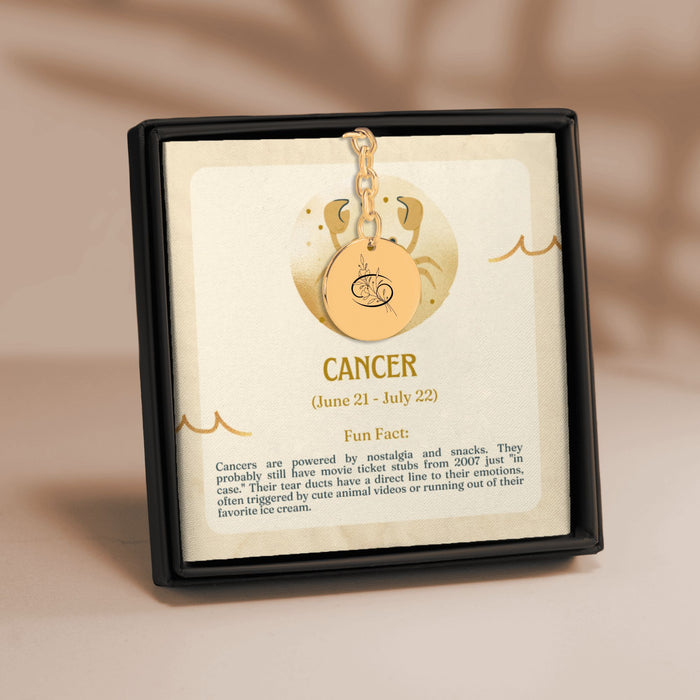 Cancer Floral Zodiac Sign Coin Keychain – Astrology Gift for Her, Cancer Birthday Keychain, Horoscope Medallion, Celestial Star Charm