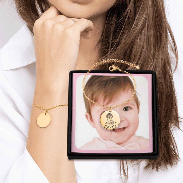 Engrave Custom Baby Portrait Bracelet – Personalized Jewelry Gift with Newborn’s Portrait for New Parents, Baby Keepsake, or Memorial