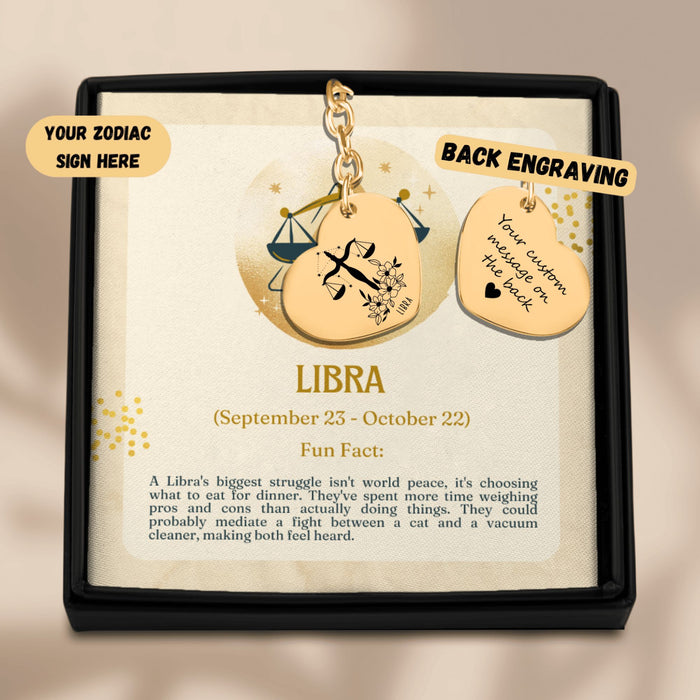 Libra Zodiac Sign Heart Keychain – Astrology Gift for Her, Libra Birthday Keychain, Horoscope Pendant, Celestial Star Charm