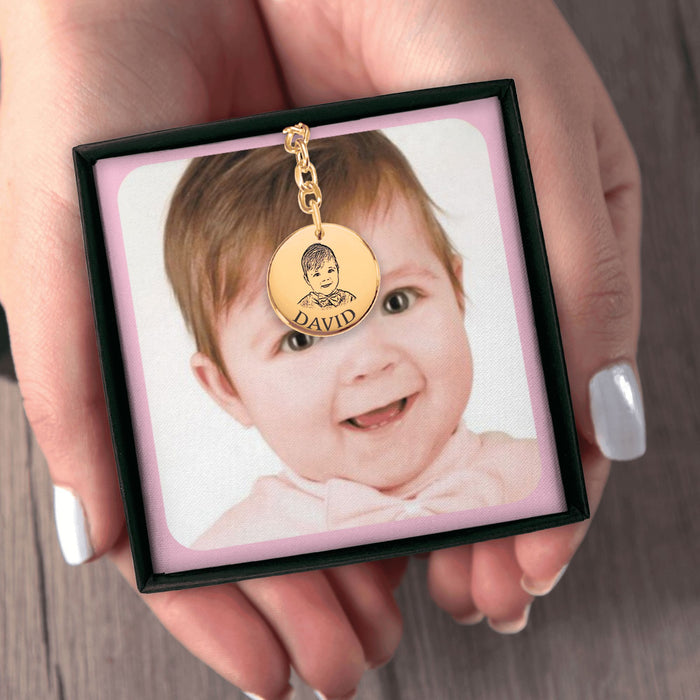 Engrave Custom Baby Portrait Keychain – Personalized Photo Keychain with Baby’s Portrait for New Parents, Keepsake, or Gift
