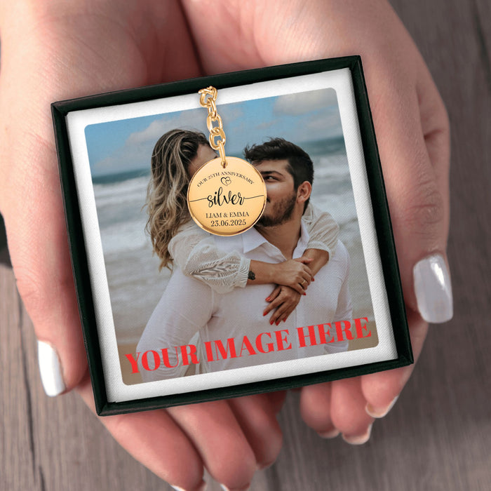 25th Silver Anniversary Gift – Coin Keychain for 25 Years of Love – Silver Keepsake for Wife, Husband, Partner – Elegant 25th Gift